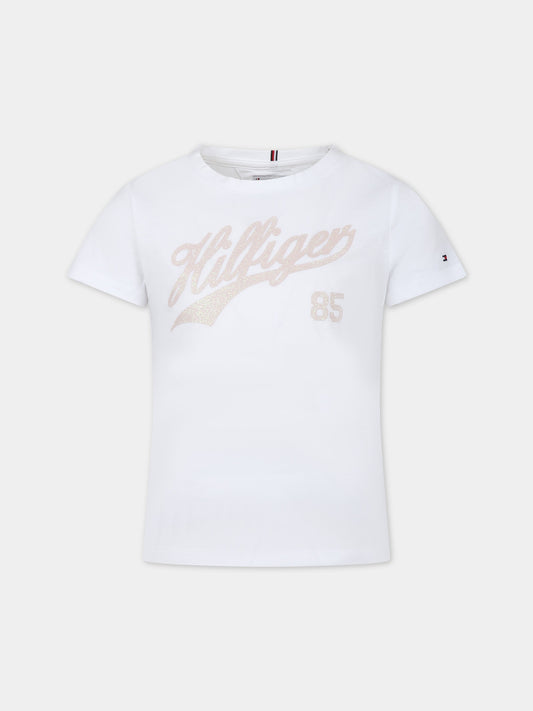 T-shirt bianca per bambina con logo,Tommy Hilfiger Junior,23FMTHKG0KG07718J YBR