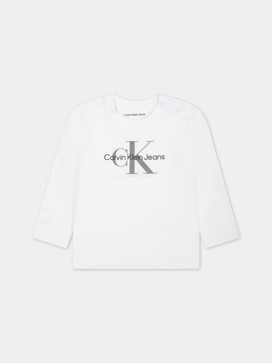 T-shirt bianca per neonati con logo,Calvin Klein Kids,23FMCKIN0IN00005 YAF