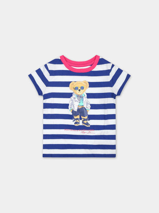 T-shirt blu per neonata con Polo Bear,Ralph Lauren Kids,926000001