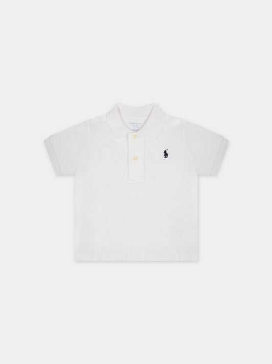Polo a manica corta bianca per neonato con iconico Pony ricamato,Ralph Lauren Kids,570127001