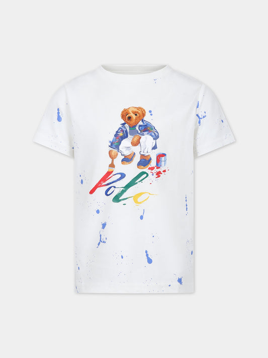 T-shirt bianca per bambino con Polo Bear,Ralph Lauren Kids,925604001