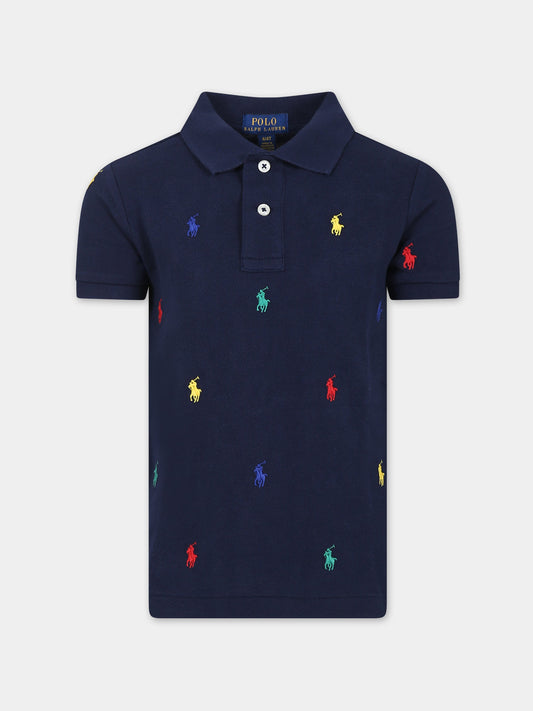 Polo blu per bambino con cavallino,Ralph Lauren Kids,882605005