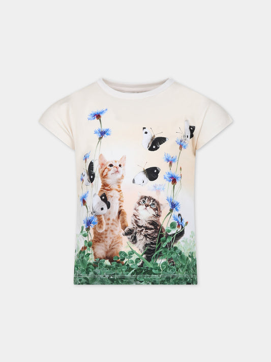 T-shirt avorio per bambina con stampa gatti,Molo,2S24A208 3566