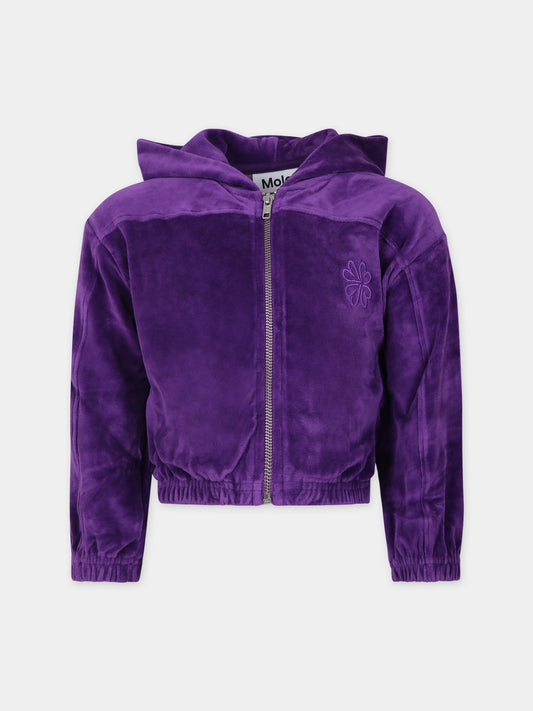 Felpa viola per bambina con ricamo,Molo,2S24J301 8891