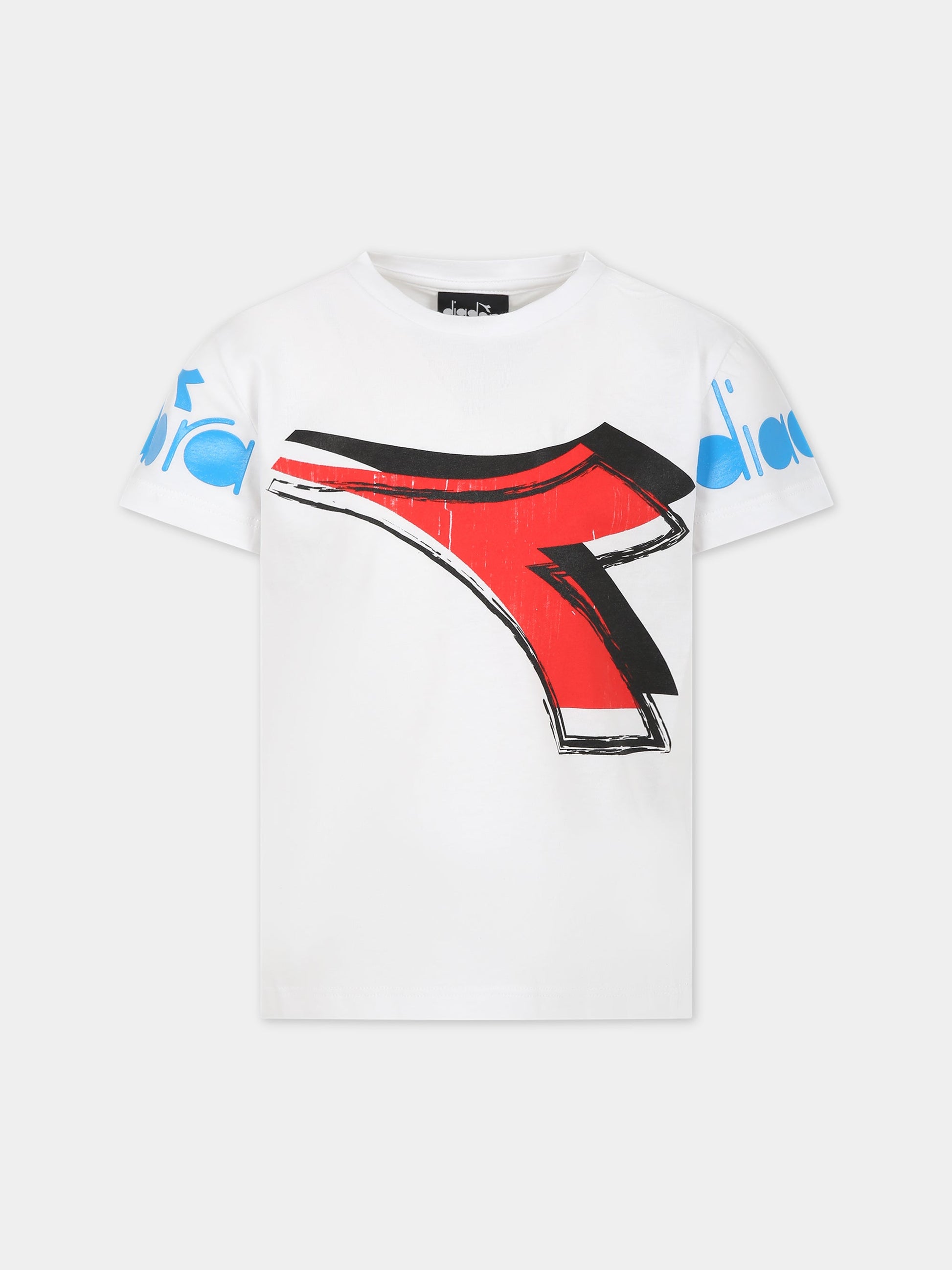 T-shirt bianca per bambino con logo,Diadora Kids,031507 002
