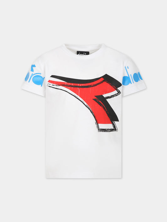 T-shirt bianca per bambino con logo,Diadora Kids,031507 002
