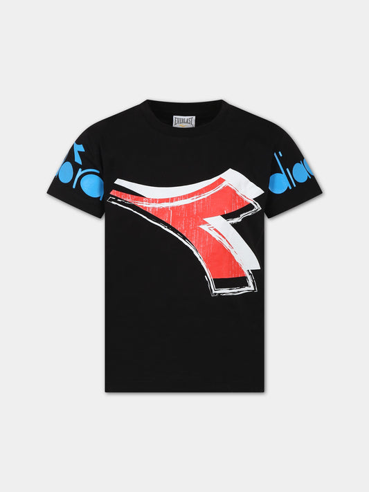 T-shirt nera per bambino con logo,Diadora Kids,031507 110