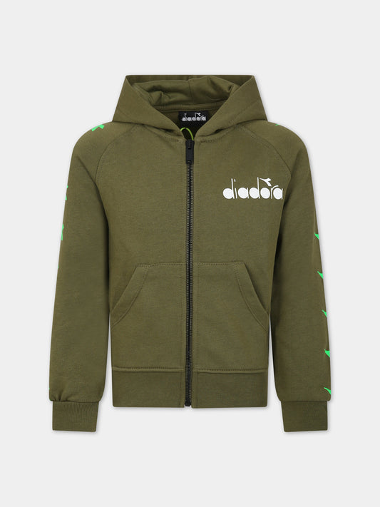 Felpa verde per bambino con logo,Diadora Kids,031595 082