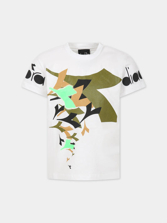 T-shirt bianca per bambino con logo,Diadora Kids,031619 002