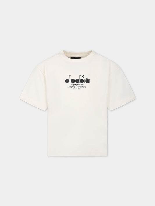 T-shirt avorio per bambina con logo,Diadora Kids,032169 036