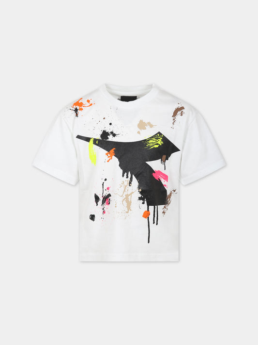 T-shirt bianca per bambina con logo,Diadora Kids,032185 002