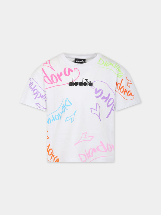 T-shirt bianca per bambina con logo multicolor,Diadora Kids,032219 002