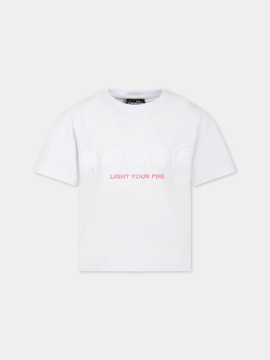 T-shirt bianca per bambina con logo,Diadora Kids,032322 002