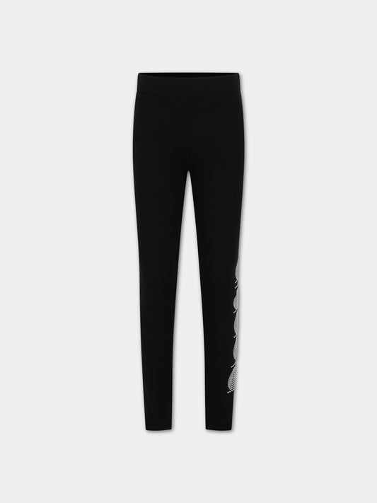 Leggins neri per bambina con logo,Diadora Kids,032507 110