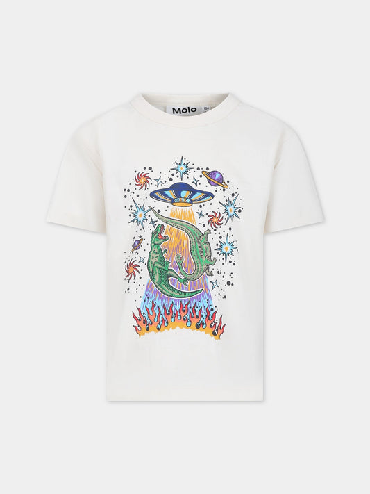 T-shirt avorio per bambino con dinosauri,Molo,1S24A219 3550