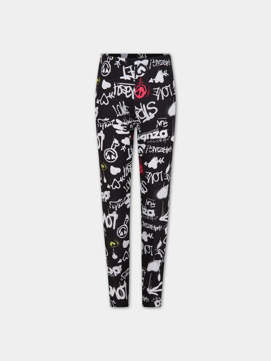 Leggings neri per bambina con logo e smile,Dimensione Danza,031667 110