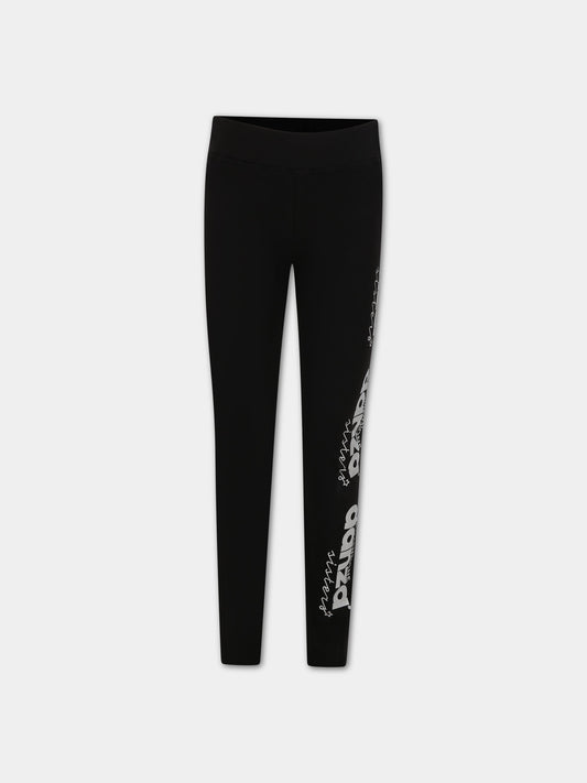 Leggings neri per bambina con logo argento,Dimensione Danza,031710 110