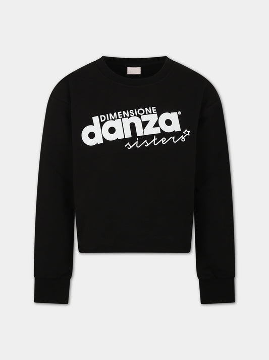 Felpa nera per bambina con logo,Dimensione Danza,031947 110