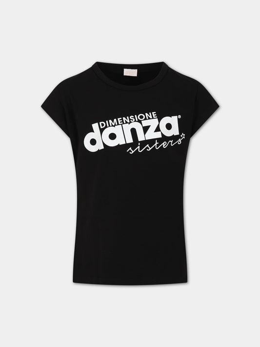 T-shirt nera per bambina con logo,Dimensione Danza,031948 110