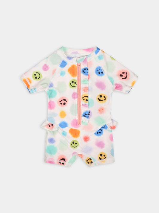 Costume anti UV bianco per neonati con pois e smile,Molo,8S24P608 6990