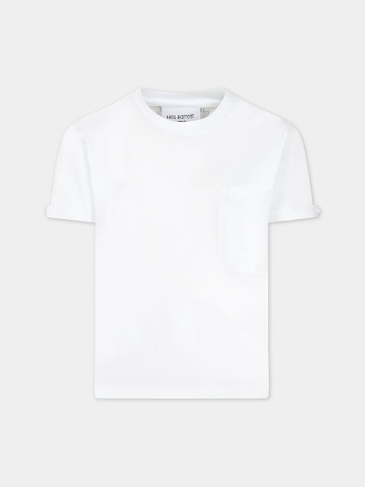 T-shirt bianca con taschino per bambino,Neil Barrett Kids,033588 001