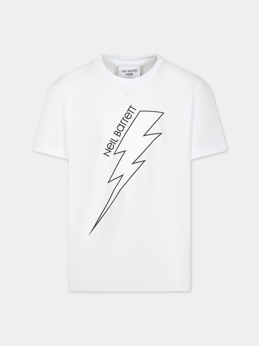T-shirt bianca con iconico fulmine per bambino,Neil Barrett Kids,033589 001