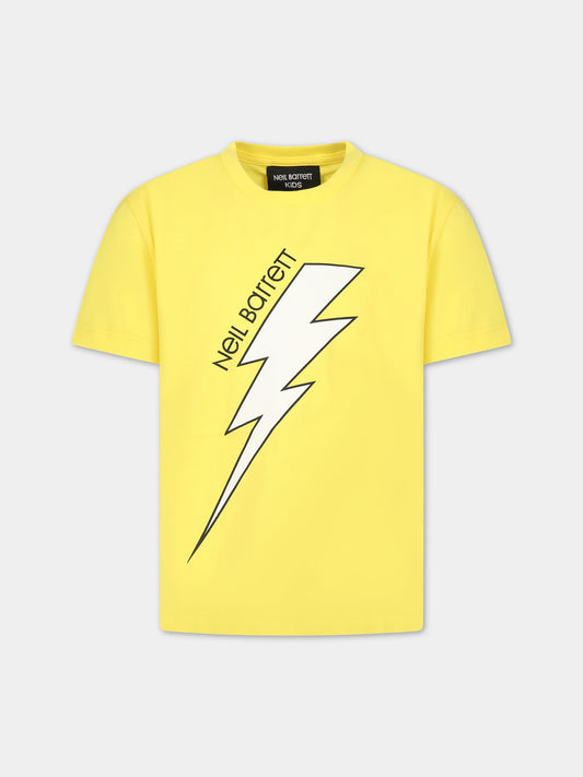 T-shirt gialla per bambino con iconica saetta e logo,Neil Barrett Kids,033589 020