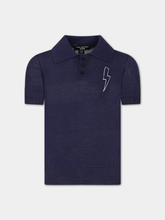 Polo blu con iconico fulmine per bambino,Neil Barrett Kids,033590 060
