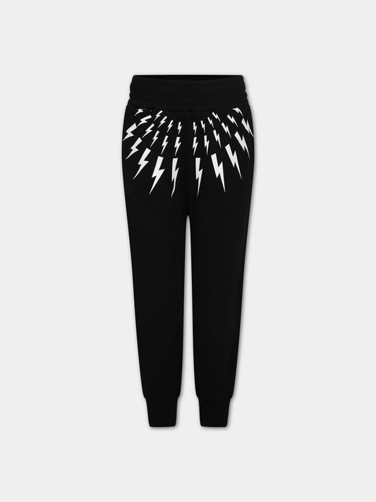 Pantaloni neri per bambino con iconiche saette e logo,Neil Barrett Kids,033624 110/09