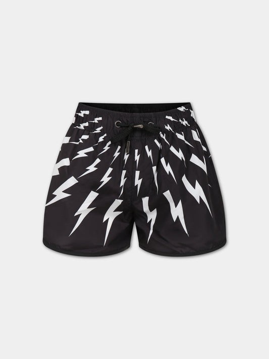 Boxer mare nero per bambino con iconiche saette,Neil Barrett Kids,033626 110/09