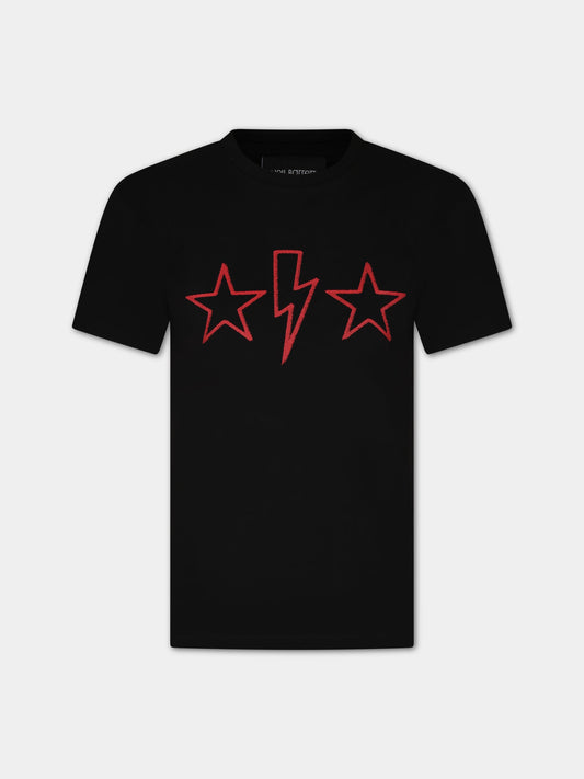 T-shirt nera con fulmini iconici per bambino,Neil Barrett Kids,033633 110
