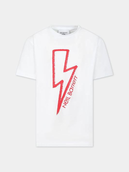 T-shirt bianca per bambino con logo e iconica saetta,Neil Barrett Kids,033634 001