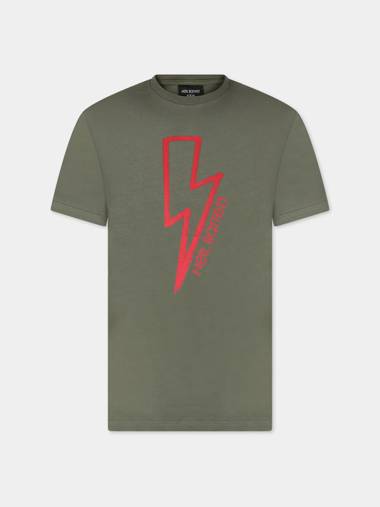 T-shirt verde per bambino con iconica saetta,Neil Barrett Kids,033634 082