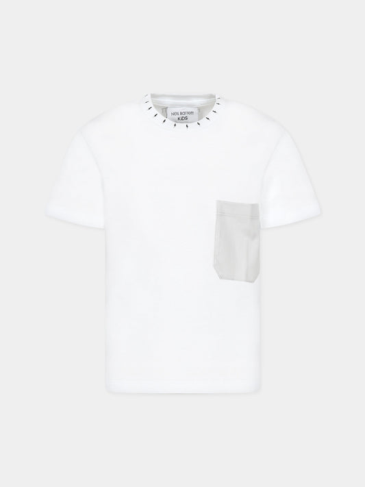 T-shirt bianca per bambino  con iconiche saette e logo,Neil Barrett Kids,033644 001