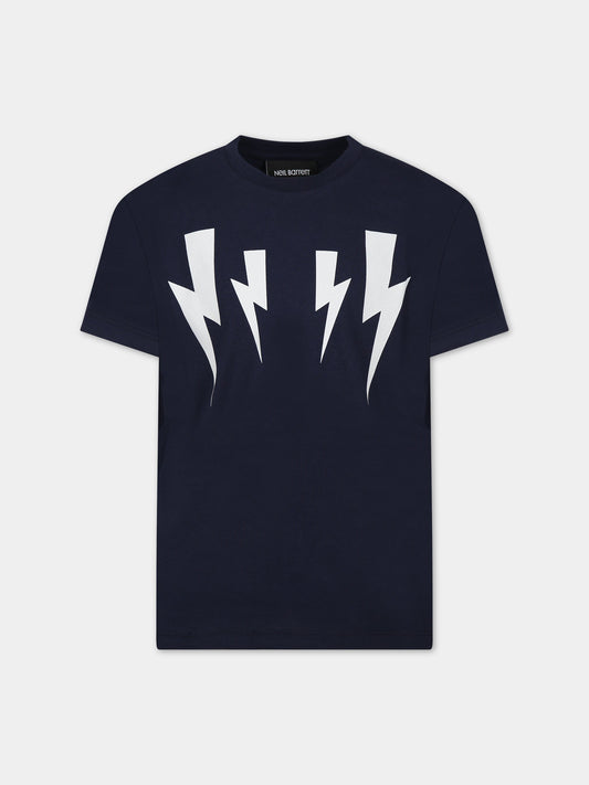 T-shirt blu per bambino con iconiche saette,Neil Barrett Kids,033652 060