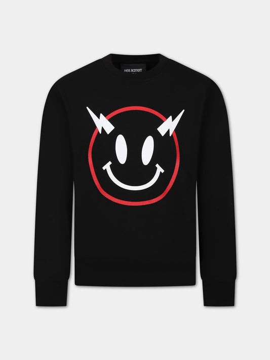 Felpa nera per bambino con iconiche saette e smile,Neil Barrett Kids,033576 110