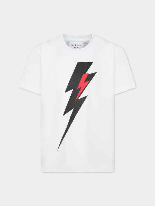 T-shirt bianca per bambino con iconiche saette e logo,Neil Barrett Kids,033579 001