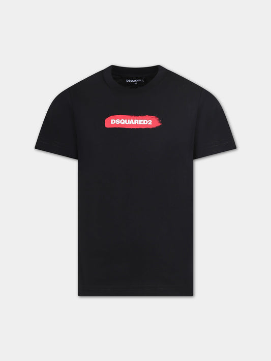 T-shirt nera per bambino con logo,Dsquared2,DQ2095 D004G D2T1015U DQ900
