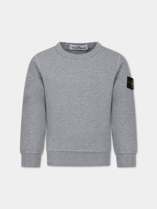 Felpa grigia per bambino con logo iconico,Stone Island Junior,801661340 V0M64