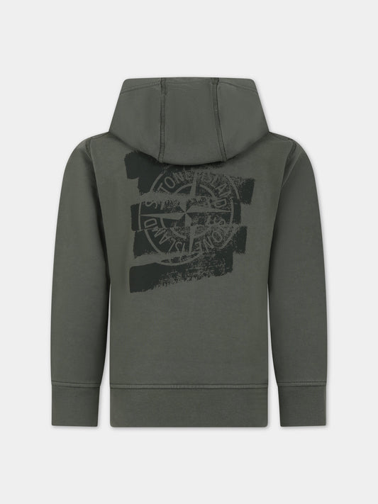 Felpa verde per bambino con stampa logo,Stone Island Junior,801662854 V0058