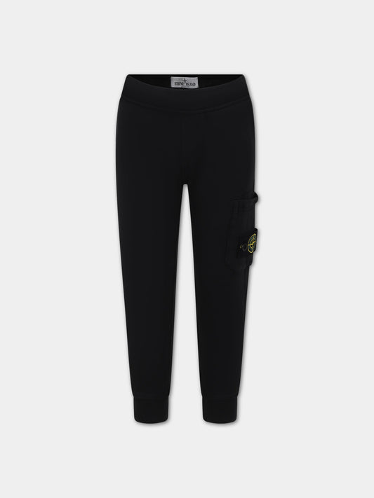 Pantaloni neri per bambino con logo iconico,Stone Island Junior,801661540 V0029