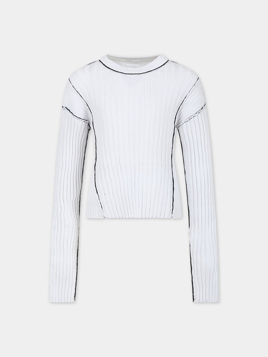 Maglione bianco per bambina con cuciture a contrasto,Mm6 Maison Margiela,M60539 MM02R MM6K26U M6100