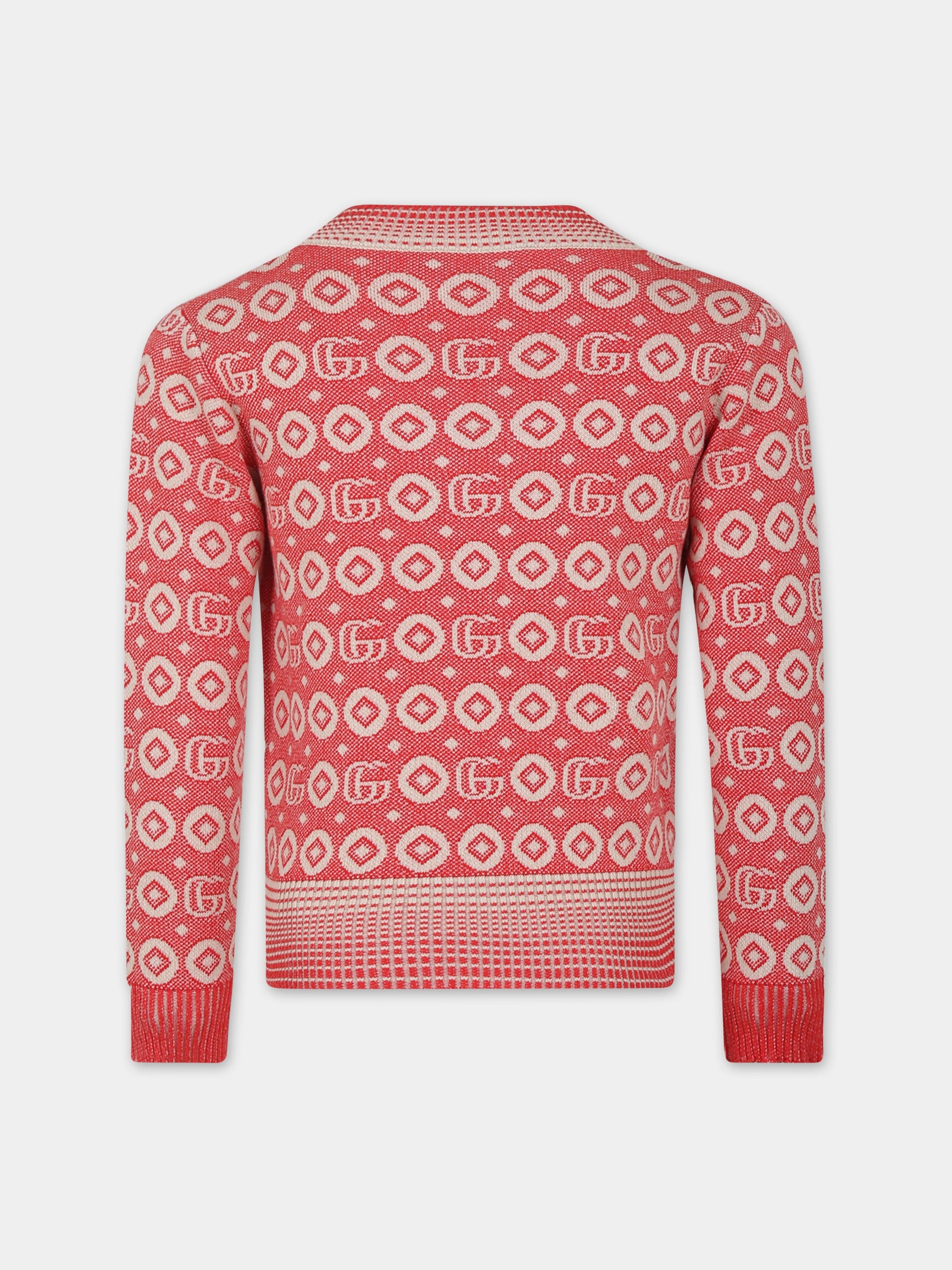 Maglione rosso per bambino con doppia G,Gucci Kids,766415 XKDRV 6085