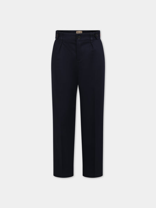 Pantaloni blu per bambino con dettaglio Web,Gucci Kids,737990 XWA0I 4080