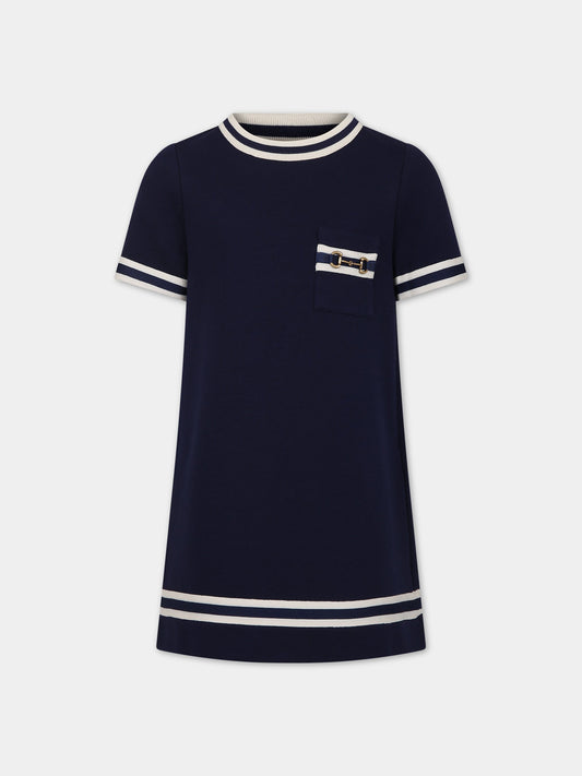 Vestito blu per bambina con morsetto,Gucci Kids,718772 XJE3J 4780