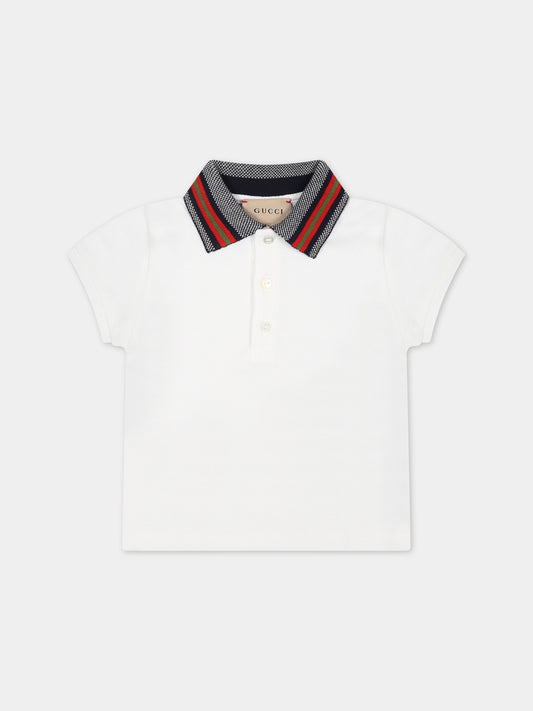 Polo bianca per neonato con doppia G,Gucci Kids,745234 XJF30 9250