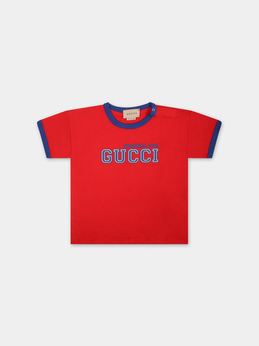 T-shirt rossa per neonato con logo,Gucci Kids,724822 XJF53 6344