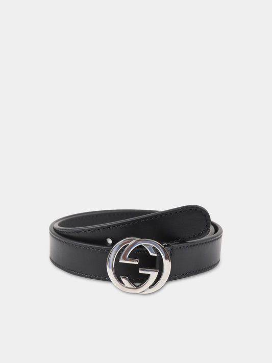 Cintura nera per bambini con doppia G,Gucci Kids,258395 1OY0N 1000
