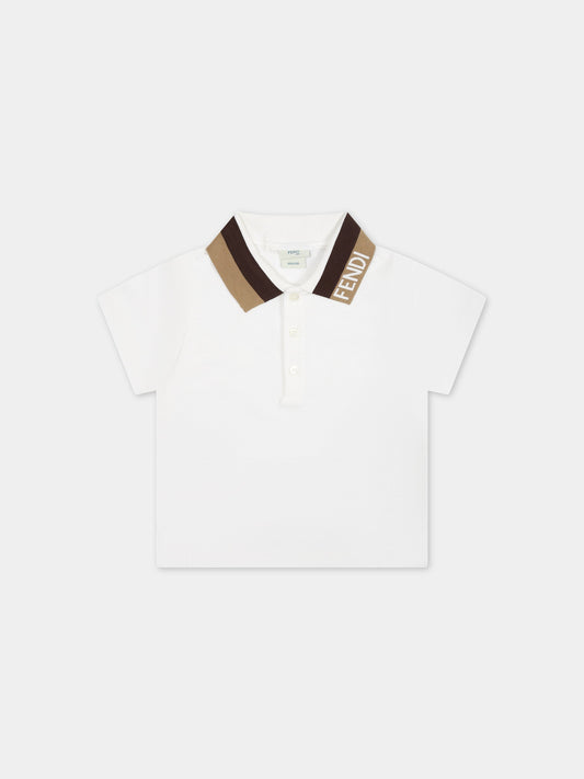 Polo bianca per neonato con logo,Fendi Kids,BMI244 AVP F0TU9