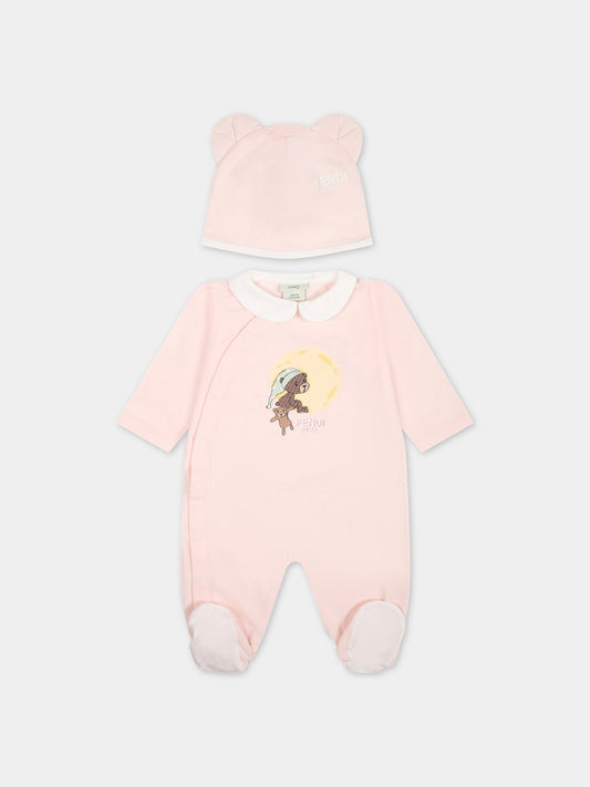 Set rosa per neonata con orsetto Fendi,Fendi Kids,BUK114 ST8 F0C11